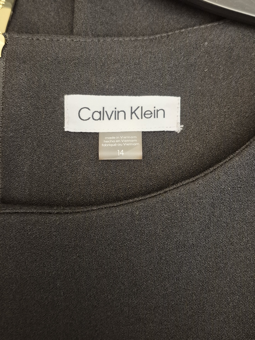 Calvin Klein Black Sleeveless Ruffle-Hem Dress with Waist Tie Gold Zipper Sz 14 - Picture 8 of 11